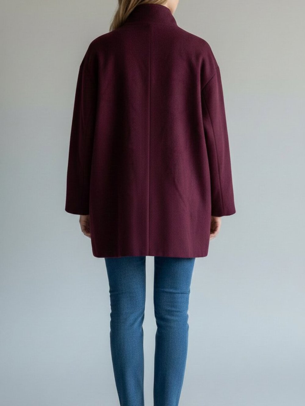 Sofia Cashmere Burgundy Wool Blend Stand Collar Short Coat Size L - Picture 3 of 10